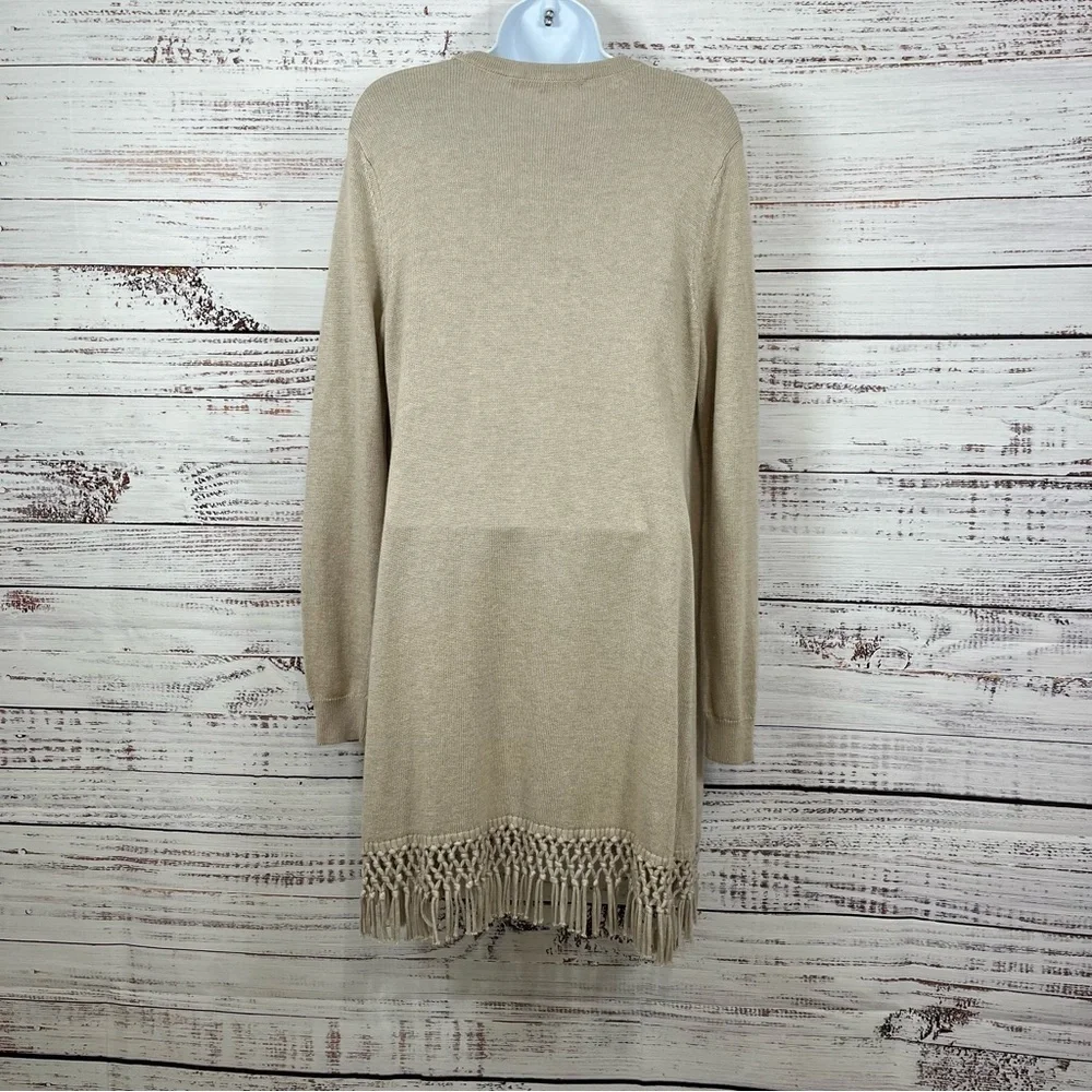White House Black Market Tan Duster Fringe Long Sleeve Cardigan Sweater